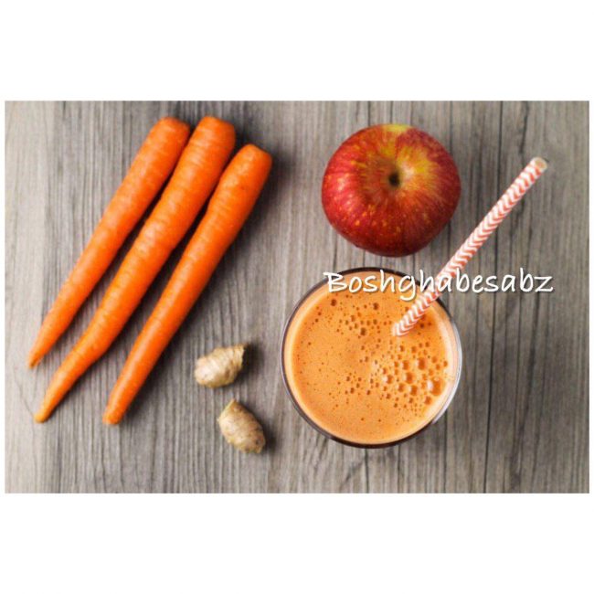 آب سیب هویج و زنجبیل تازه